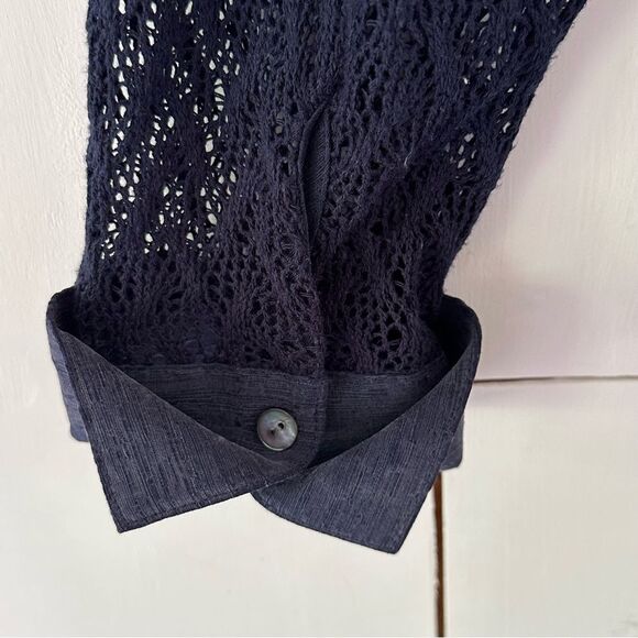 VTG Lace Collared Button-Up Top Sz M Navy Vamp Romantic Goth - Picture 4 of 6